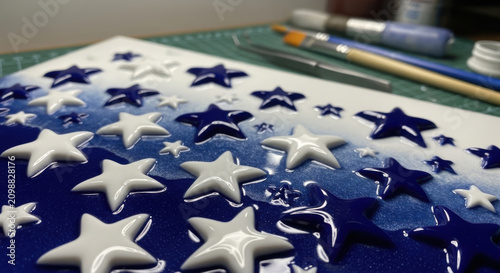 Creative Patriotic Star Crafting Process With Diverse Artistic Tools And Supplies