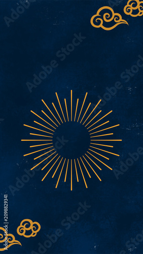 Minimalist mid autumn festival backdrop with dark navy textured background golden cloud ornaments and radiant circular moon motif designed for elegant seasonal invitations posters and social media