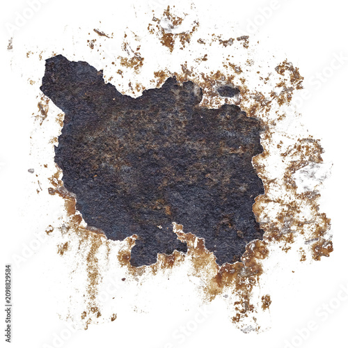 Transparent background texture of a realistic weathered rust stain overlay