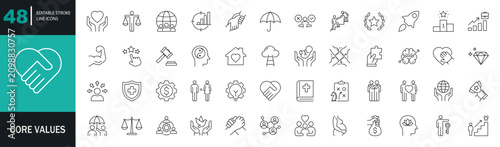 Slika na platnu Core Values line editable icon set