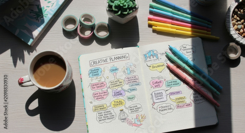 Creative Planning Mind Map With Coffee And Stationary Supplies