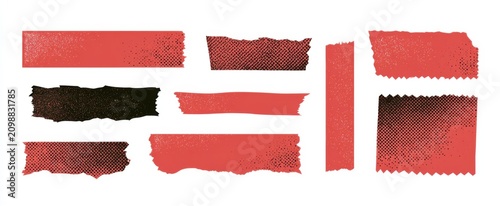 Vintage punk design elements set with halftone texture. Masking tape with creases, ripped adhesive label pieces for scrapbook Contemporary retro graphic isolated on white background
