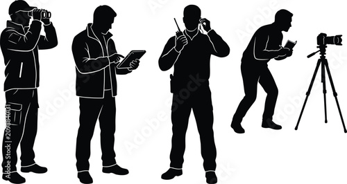 Schilderij op canvas Collection of Surveillance and Investigation Silhouettes Featuring Professionals