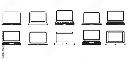 Minimal Laptop Computer Outline and Solid Icons Collection Vector illustrator eps10