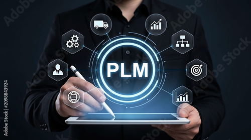 Businessman using tablet for PLM product lifecycle management system
