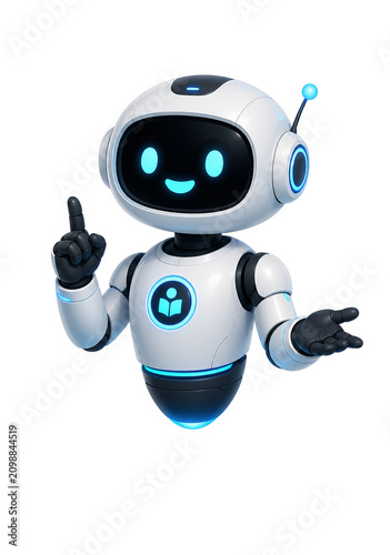 Friendly AI assistant robot explaining helpful information