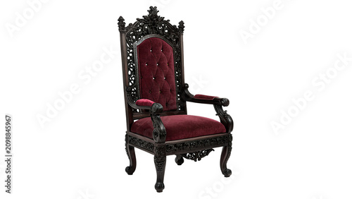 Photos Luxury baroque style dark wood armchair with red velvet upholstery isolated on t