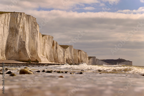 Obraz na płótnie Beautiful chalk cliffs of Seven Sisters viewed from the water level on a sunny d
