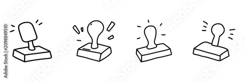 Rubber Stamp Hand Drawn Doodle Icon Set. Approval, Marking, Office And Document Validation Sketch Symbol Collection. Business And Administration. Isolated Vector Illustration