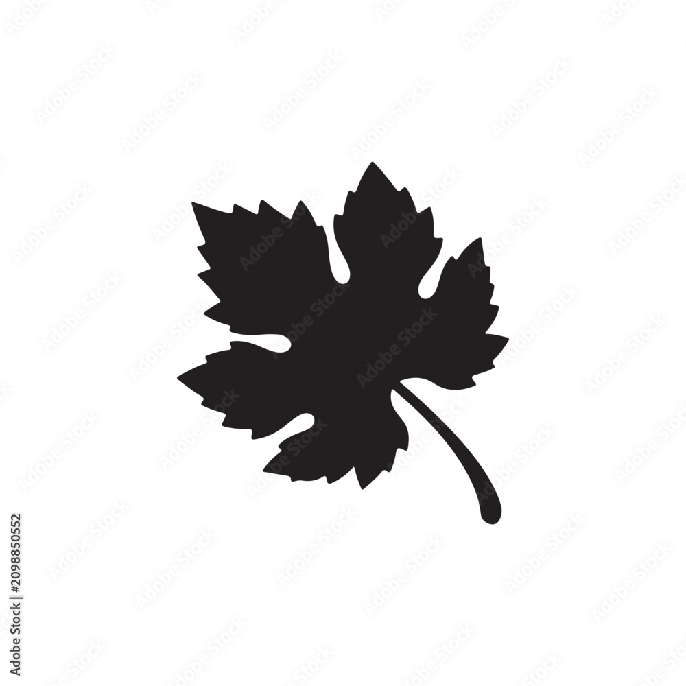 Fototapeta premium Vine leaf silhouette icon vector flat design.