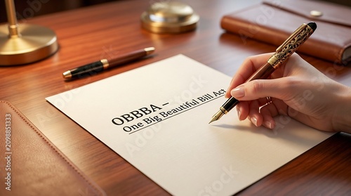 Hand Signing OBBBA One Big Beautiful Bill Act Legal Document