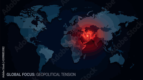 Konstfotografi Global Focus Map Highlighting Geopolitical Tension, Conflict Zones, Internationa