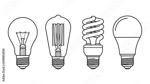 Canvastavla Light Bulb Evolution Illustration Showing Incandescent, Edison, CFL, and LED Des