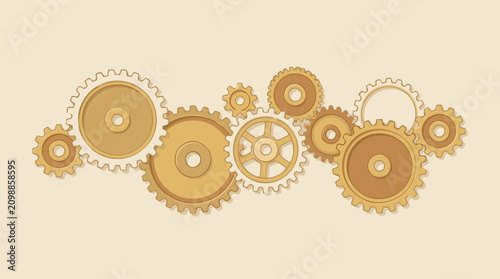 Interconnected Golden Gears Abstract Background Illustration