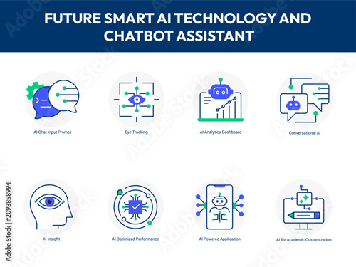 Future Smart AI Technology and Chatbot Assistant Colored Icons With Editable Stroke