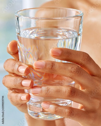 Hands cradle a glass of clear water