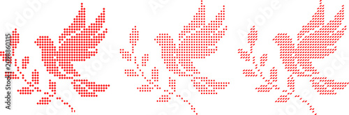 Red dove of peace cross stitch vector icon set with olive branch.