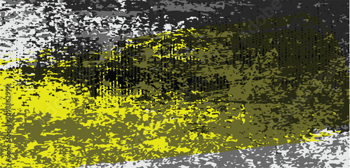 Tableau sur toile Distressed dark textured background with high contrast yellow and black paint splatter elements mimicking organic camouflage or foliage shadow patterns