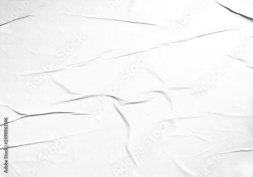 Paper wrinkled and crumped texture. Transparent glued poster template.