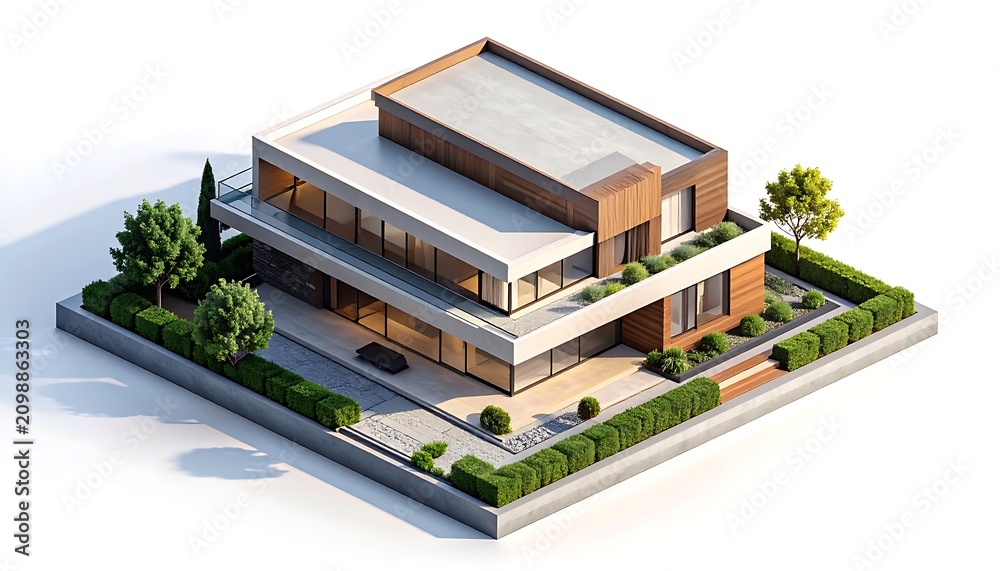 Fototapeta premium Modern house with garden and trees.