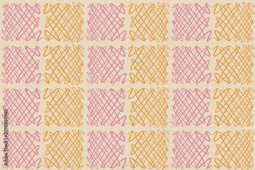 Seamless Crosshatched Scribble Pattern with Pink and Orange Hand Drawn Abstract Texture Background