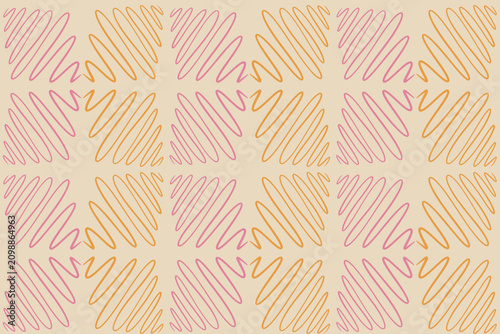 Trendy Seamless Wavy Scribble Pattern with Hand Drawn Pink and Orange Abstract Curved Lines Background