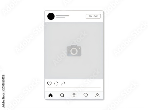 Social media app interface on a mobile device screen  blank photo post template transparent background