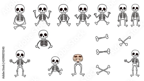 Funny Skeleton Symbol Halloween Concept Vector Flat Halloween Skeletons Collection
