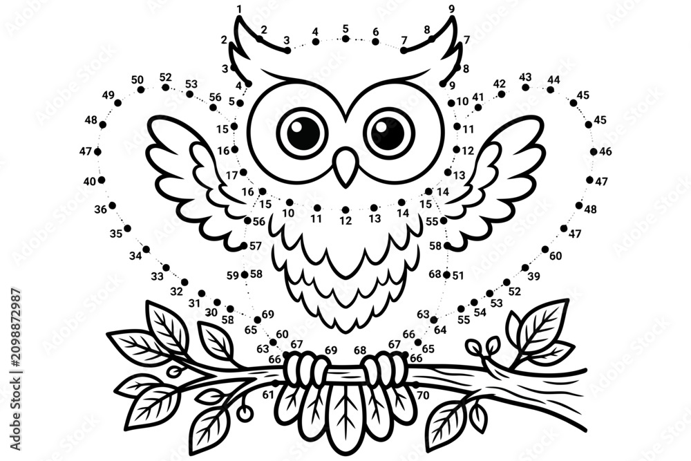 Fototapeta premium Cute barn owl illustration with leaves and flowers