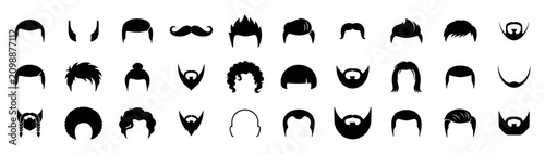Bild auf Leinwand Collection of black silhouette men's hairstyles and beard styles icons in variou
