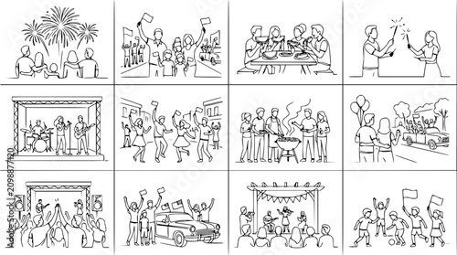 Diverse Outdoor Gatherings: Celebrations, Concerts, Barbecues, and Parades
