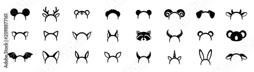 Photography Set of black animal and creature ear headband silhouettes vector icons on transp