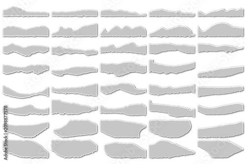 Torn Paper Strips Set with Ripped Edges and Shadows