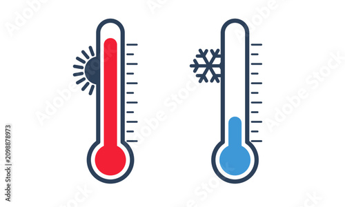 Fotografía hot and cold thermometer icon set