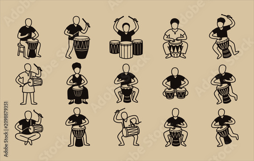 Foto African and ethnic hand drum performance vector illustrations of folk artists en
