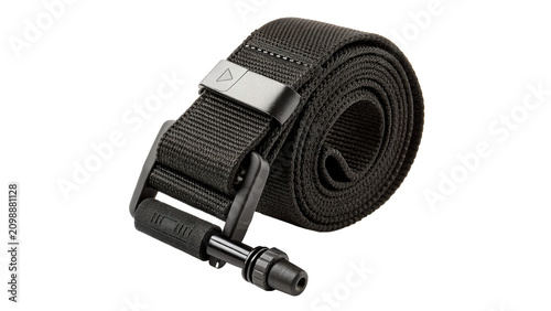 Cuadro en lienzo Roll of durable black woven nylon tactical belt isolated on transparent backgrou