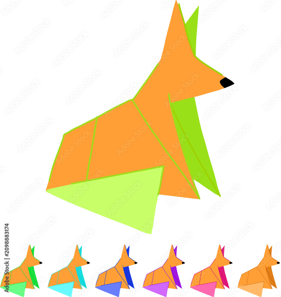 Fototapeta premium swan origami animals cartoon. butterfly dog, fish horse, bird fox swan origami animals sign vector