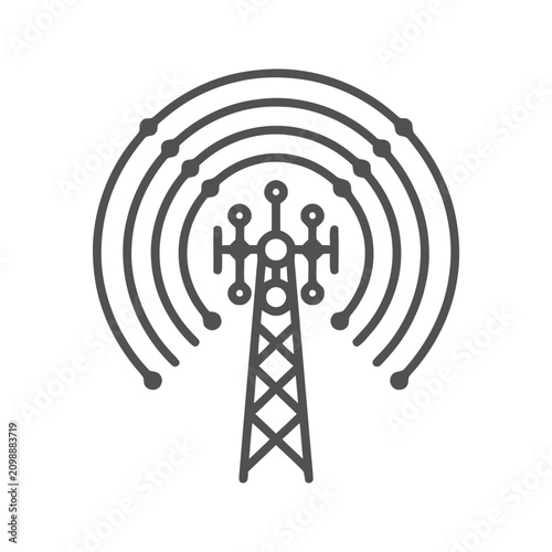 Cell Tower Icon with Signal Waves, Communication Network Technology Vector Art