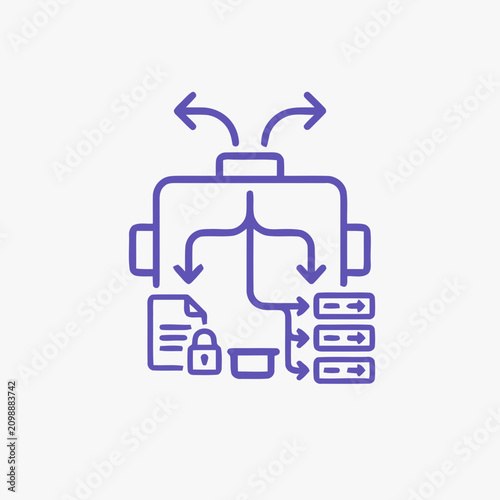 Data Flow Diagram with Arrows, Security Lock, and Server Icons