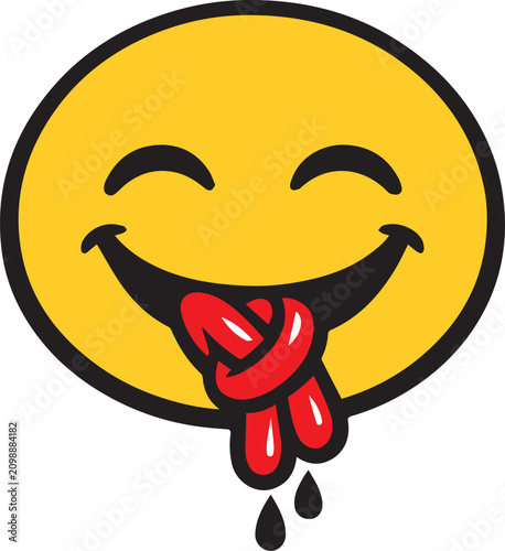 Quadro su tela Yellow smiley face emoji with tongue tied in a knot Vector, illustration