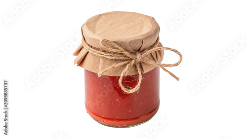 Εκτύπωση καμβά Glass jar filled with sweet red berry jam isolated on transparent background