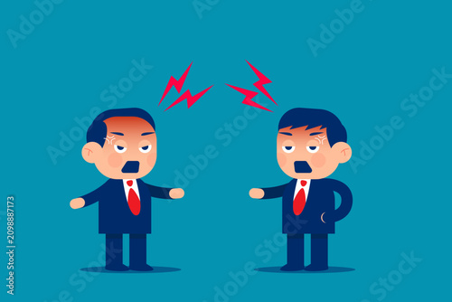 Cute little business. Two angry men arguing and pointing fingers, showing conflict, disagreement, and tension in a business or personal confrontation scene.