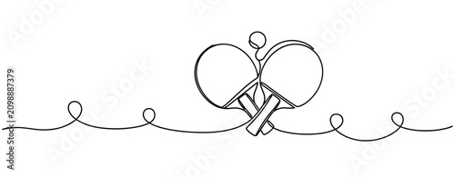 Table tennis paddles crossed on continuous line white background. none editable strokes