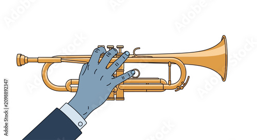 Fotografía Illustration of a Hand Playing a Gold Trumpet Musical Instrument