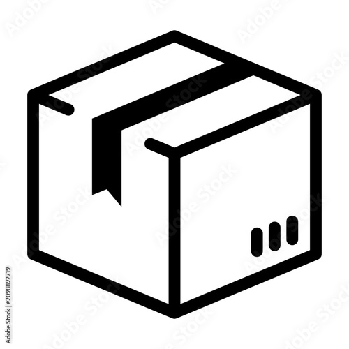 Closed cardboard storage box icon flat black style