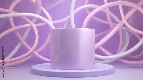 Minimalist Lavender Podium with Abstract Intertwined Pastel Tubes 3D Background