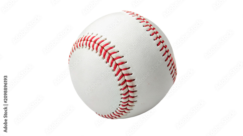 Fototapeta premium Classic white leather baseball ball with red stitching isolated on transparent background cut out