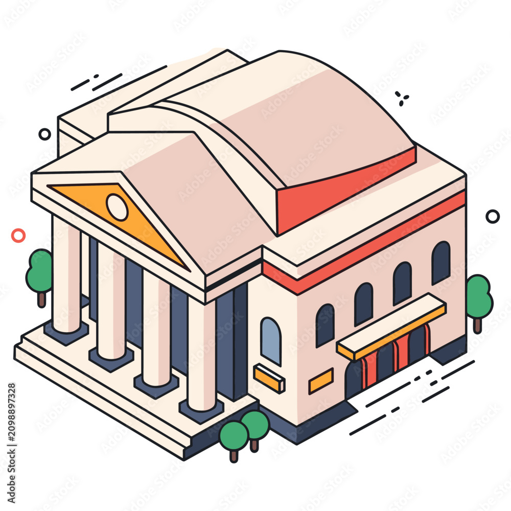 Obraz premium Isometric illustration of a classical architecture building with columns and dome roof