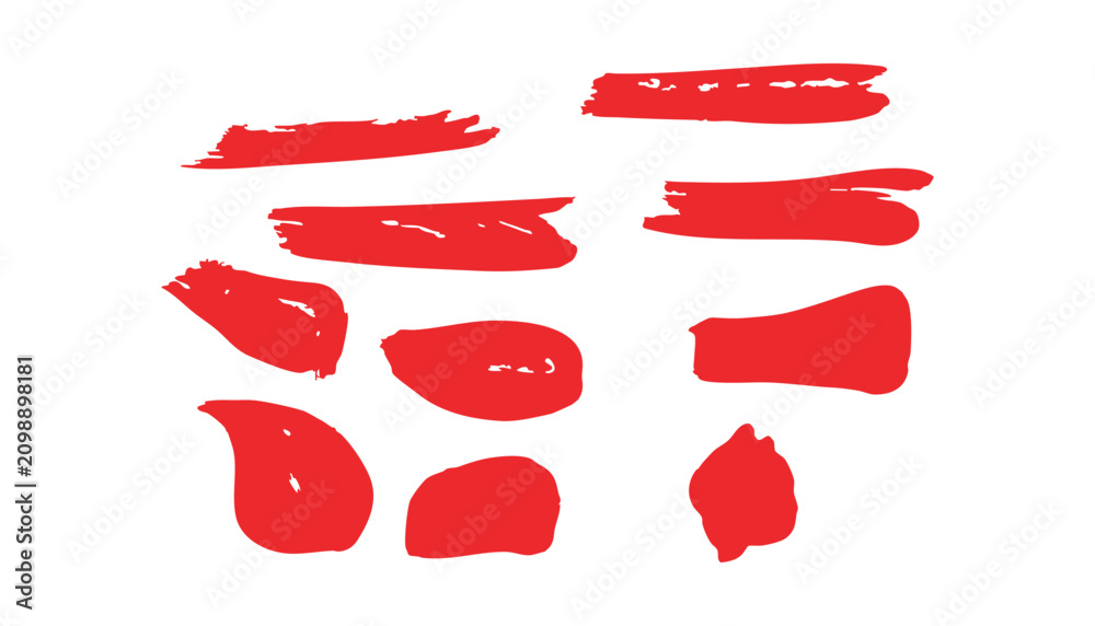 Fototapeta premium Red Lipstick Kiss Print Vector Set with Watercolor Paint Brush Texture Heart Love Symbol Grunge Pattern Illustration for Valentine Design Banner Decoration in Red and Pink Colors