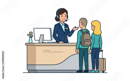 Customer Service Representative Assisting Travelers Flat Vector Illustration